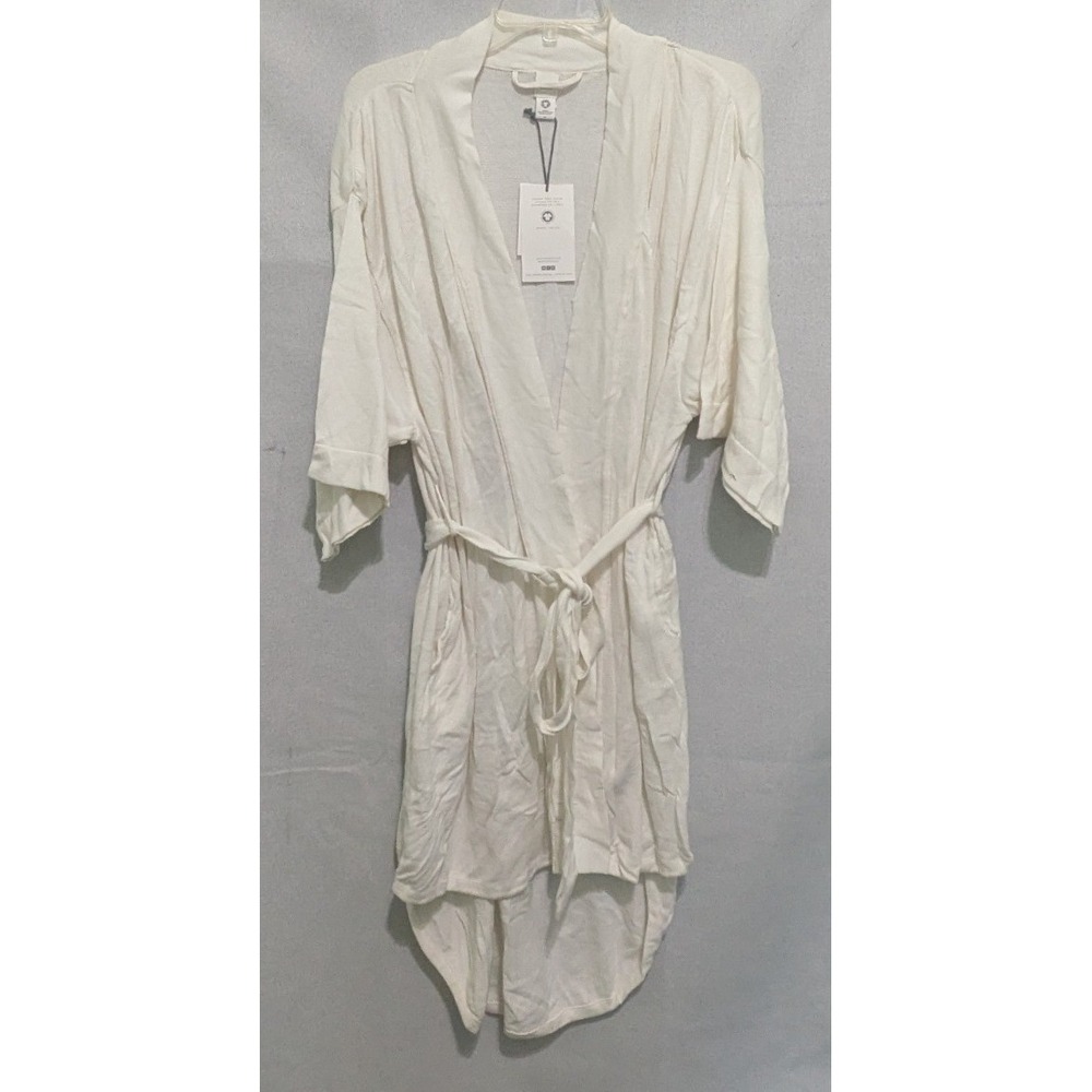 Zestt Organics Lounge Robe Womens LG/XL White NEW Organic Cotton Wrap Tie Belt